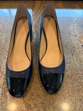 Cole Haan Navy Leather pumps with Patent Cap Toe